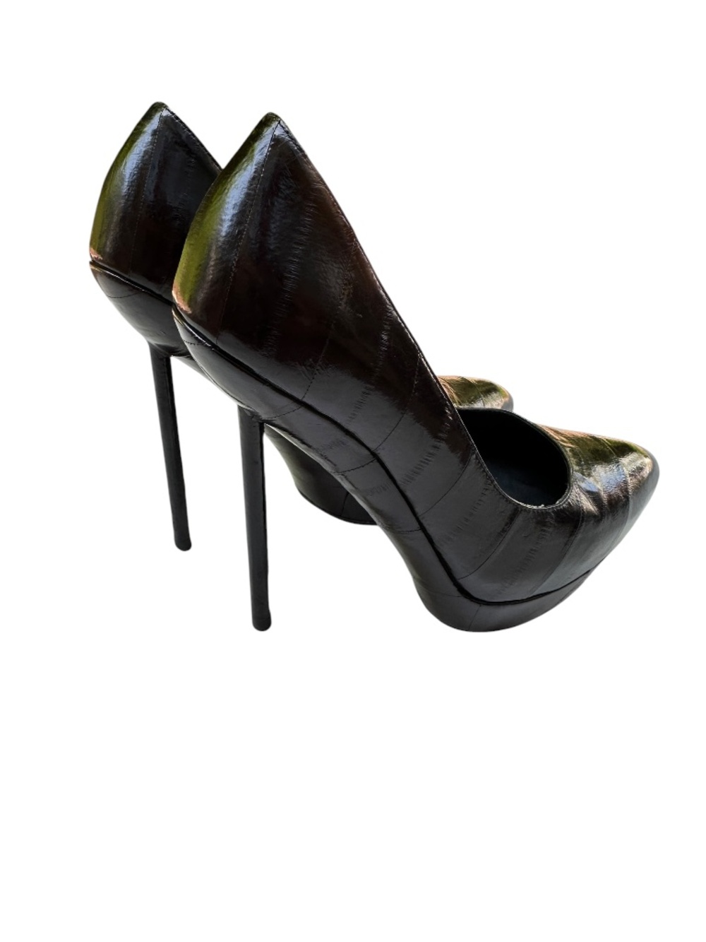 Genuine Yves Saint Laurent Black Divine Eel Skin Platform Heels Shoes 36 6